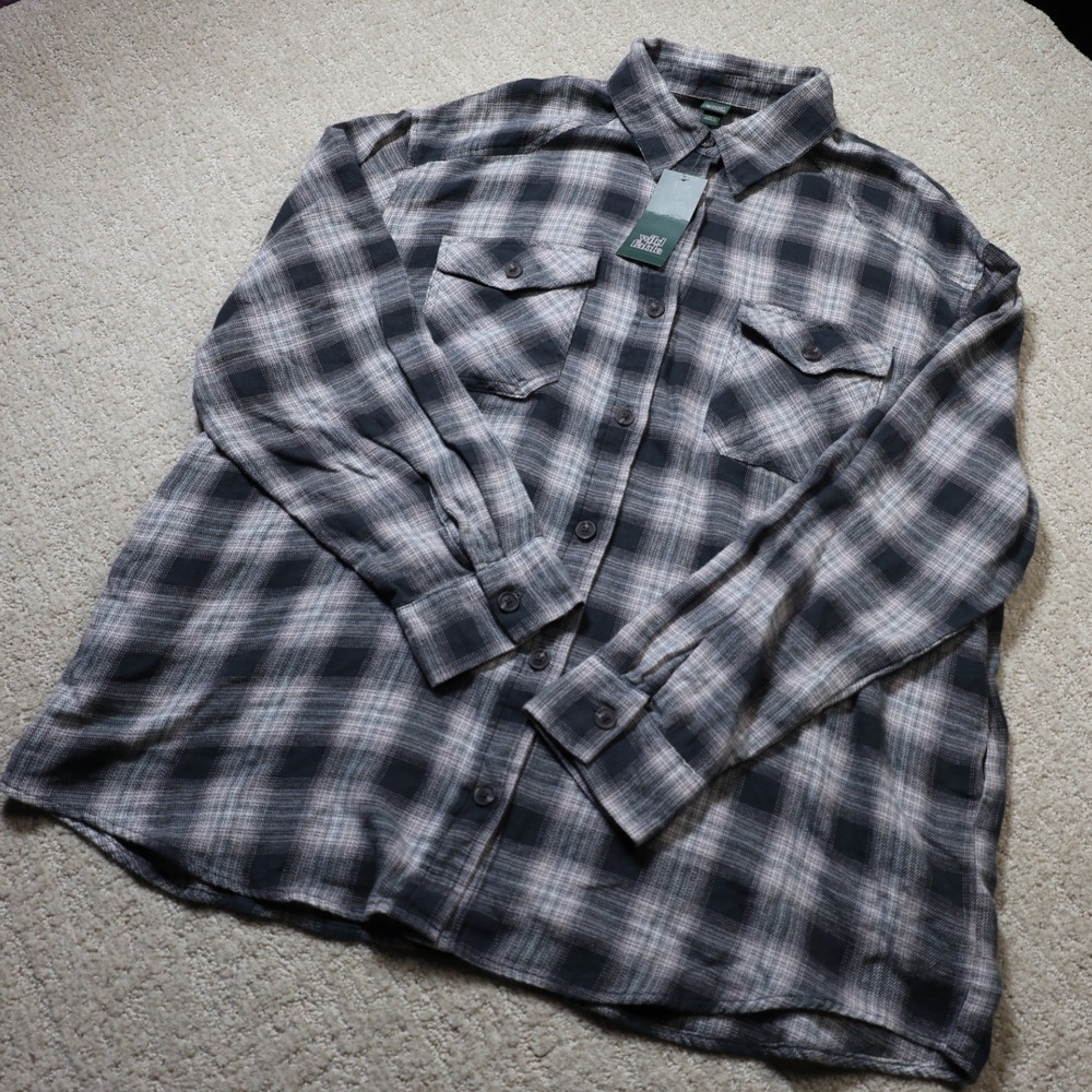 Wild Fable Womens green White Plaid Flannel Button Down Shirt Large NWT